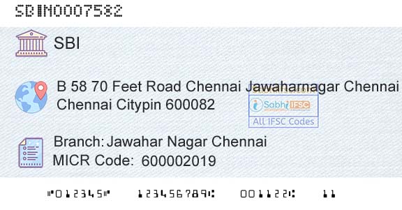 State Bank Of India Jawahar Nagar ChennaiBranch 