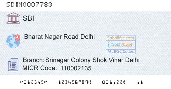 State Bank Of India Srinagar Colony Shok Vihar DelhiBranch 