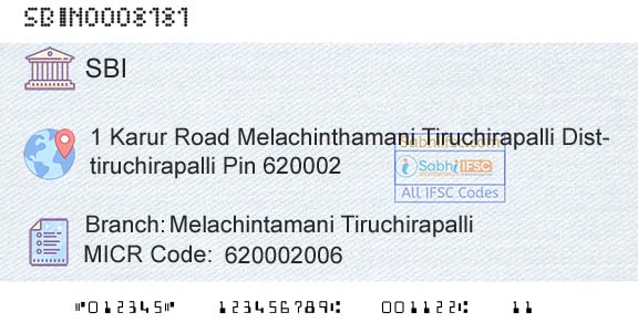 State Bank Of India Melachintamani TiruchirapalliBranch 