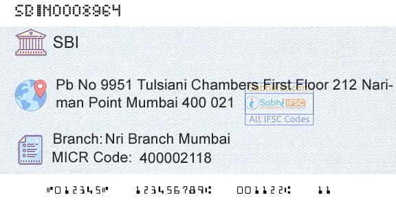 State Bank Of India Nri Branch MumbaiBranch 