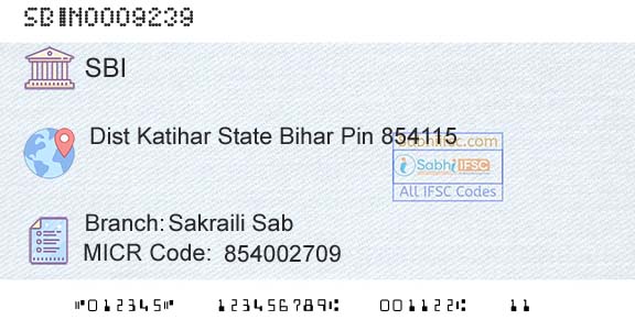 State Bank Of India Sakraili SabBranch 