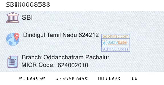 State Bank Of India Oddanchatram Pachalur Branch 