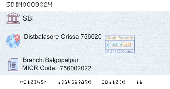 State Bank Of India BalgopalpurBranch 
