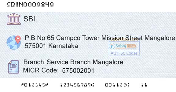 State Bank Of India Service Branch MangaloreBranch 