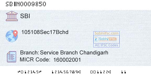 State Bank Of India Service Branch ChandigarhBranch 