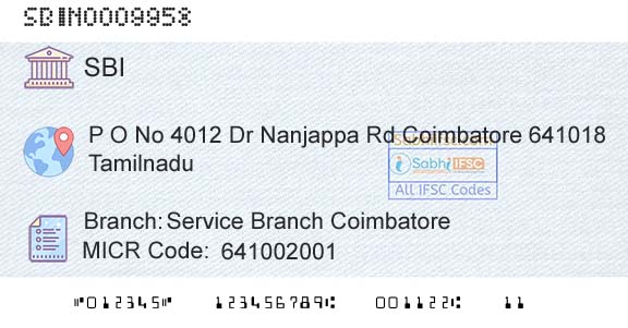 State Bank Of India Service Branch CoimbatoreBranch 