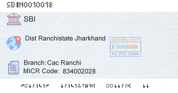State Bank Of India Cac RanchiBranch 