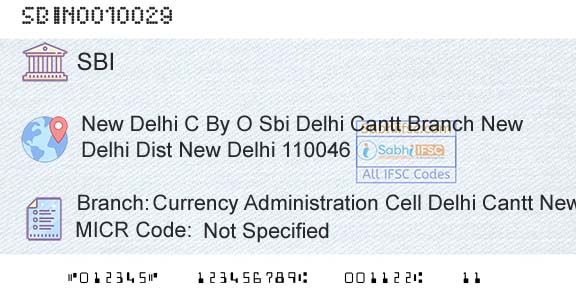 State Bank Of India Currency Administration Cell Delhi Cantt New DelhiBranch 