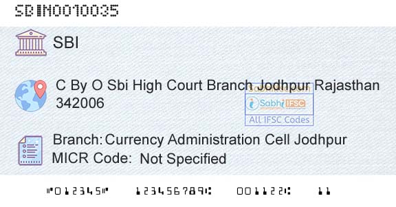 State Bank Of India Currency Administration Cell JodhpurBranch 