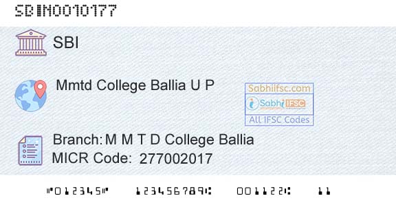 State Bank Of India M M T D College BalliaBranch 