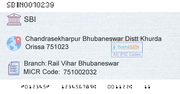 State Bank Of India Rail Vihar BhubaneswarBranch 