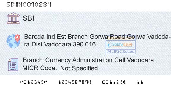 State Bank Of India Currency Administration Cell VadodaraBranch 