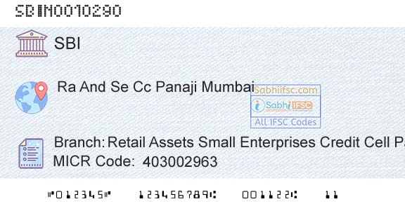State Bank Of India Retail Assets Small Enterprises Credit Cell PanajiBranch 