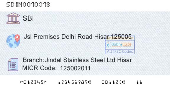 State Bank Of India Jindal Stainless Steel Ltd HisarBranch 