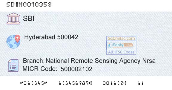 State Bank Of India National Remote Sensing Agency Nrsa Branch 