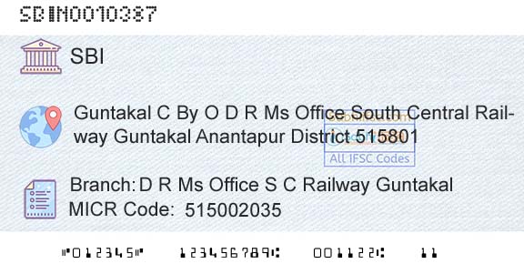 State Bank Of India D R Ms Office S C Railway GuntakalBranch 