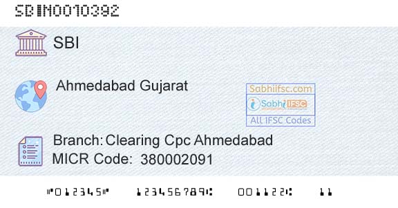 State Bank Of India Clearing Cpc AhmedabadBranch 
