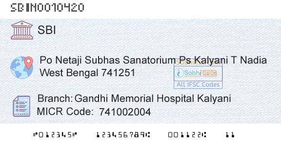 State Bank Of India Gandhi Memorial Hospital KalyaniBranch 