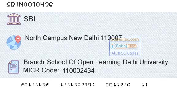 State Bank Of India School Of Open Learning Delhi UniversityBranch 