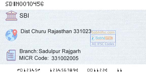 State Bank Of India Sadulpur Rajgarh Branch 