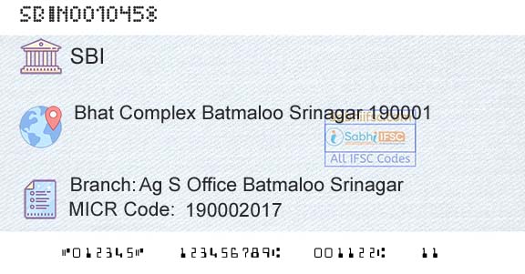 State Bank Of India Ag S Office Batmaloo SrinagarBranch 