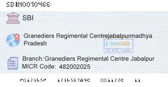 State Bank Of India Granediers Regimental Centre JabalpurBranch 