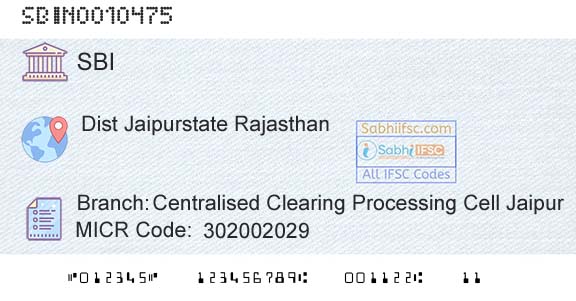 State Bank Of India Centralised Clearing Processing Cell JaipurBranch 