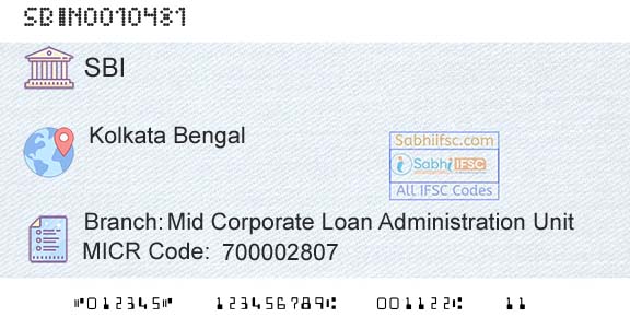 State Bank Of India Mid Corporate Loan Administration UnitBranch 