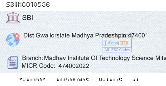 State Bank Of India Madhav Institute Of Technology Science Mits GwalioBranch 