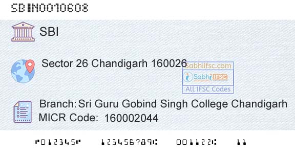State Bank Of India Sri Guru Gobind Singh College ChandigarhBranch 