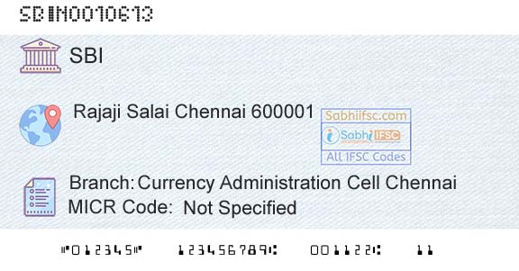 State Bank Of India Currency Administration Cell ChennaiBranch 