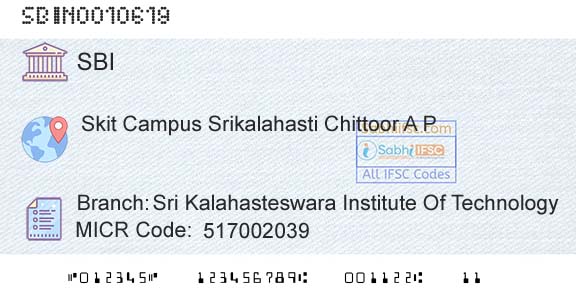 State Bank Of India Sri Kalahasteswara Institute Of TechnologyBranch 