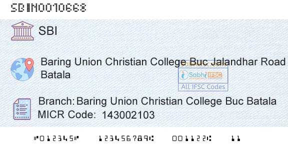 State Bank Of India Baring Union Christian College Buc BatalaBranch 