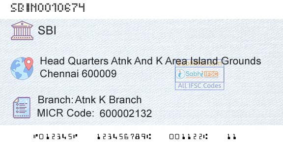 State Bank Of India Atnk K BranchBranch 