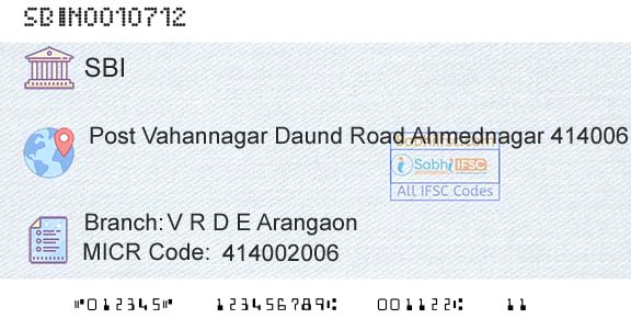 State Bank Of India V R D E Arangaon Branch 