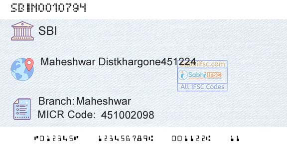 State Bank Of India MaheshwarBranch 