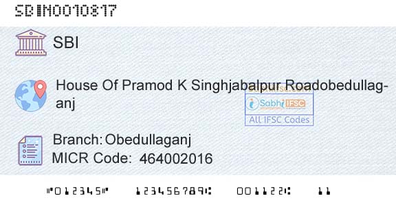 State Bank Of India ObedullaganjBranch 
