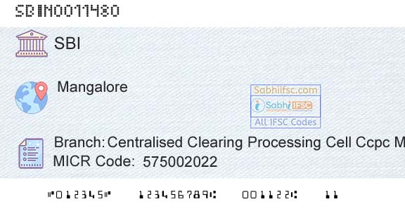 State Bank Of India Centralised Clearing Processing Cell Ccpc MangalorBranch 