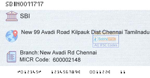 State Bank Of India New Avadi Rd ChennaiBranch 