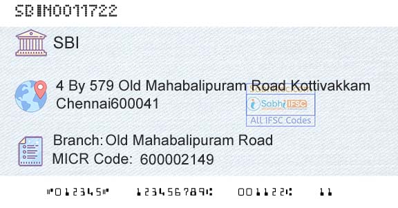 State Bank Of India Old Mahabalipuram RoadBranch 