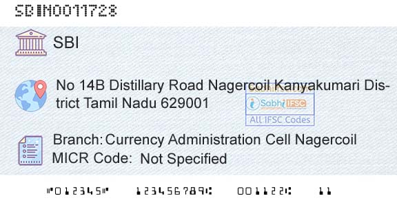 State Bank Of India Currency Administration Cell NagercoilBranch 