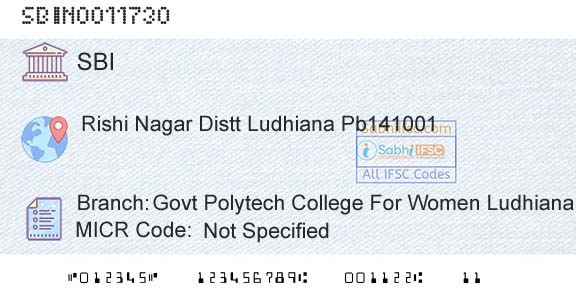 State Bank Of India Govt Polytech College For Women LudhianaBranch 
