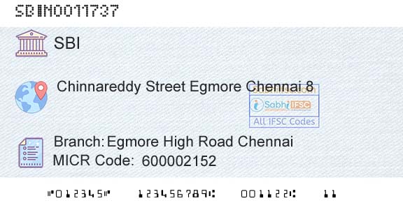 State Bank Of India Egmore High Road ChennaiBranch 