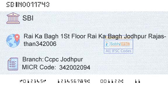 State Bank Of India Ccpc JodhpurBranch 