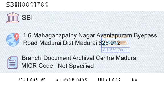 State Bank Of India Document Archival Centre MaduraiBranch 