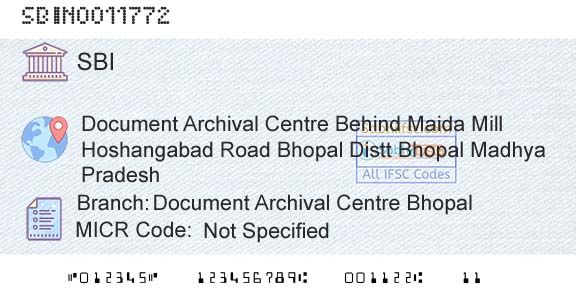 State Bank Of India Document Archival Centre Bhopal Branch 