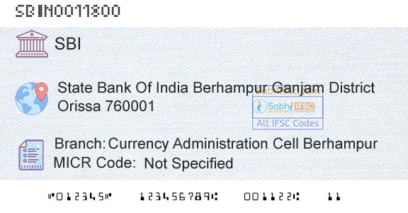 State Bank Of India Currency Administration Cell BerhampurBranch 
