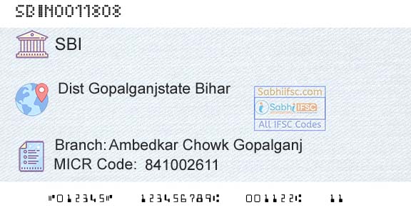 State Bank Of India Ambedkar Chowk GopalganjBranch 