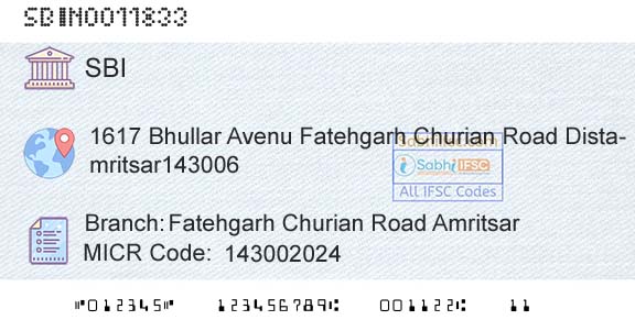 State Bank Of India Fatehgarh Churian Road AmritsarBranch 