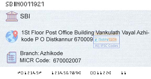 State Bank Of India AzhikodeBranch 